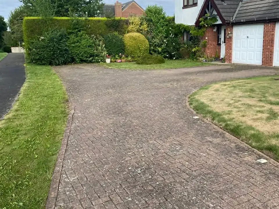Before curved block paving driveway clean