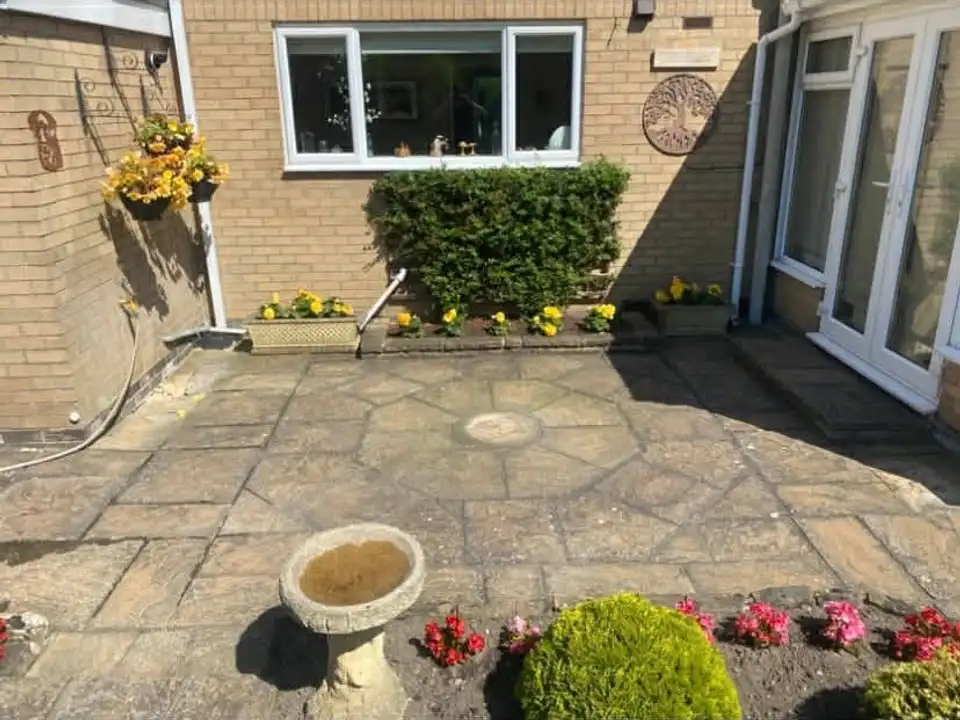 Before patio circle clean