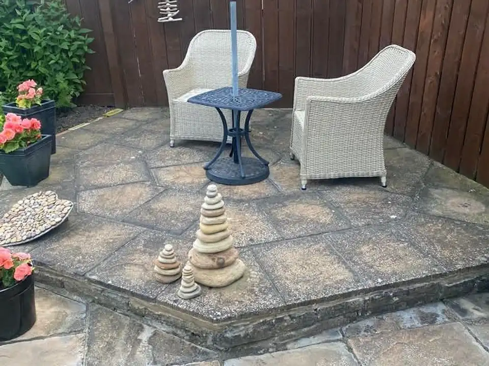 Before raised octagon patio clean