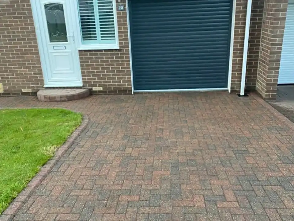 After herringbone block paving driveway clean