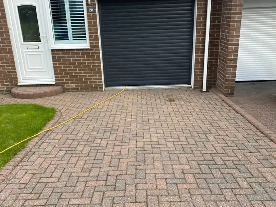Before herringbone block paving driveway clean